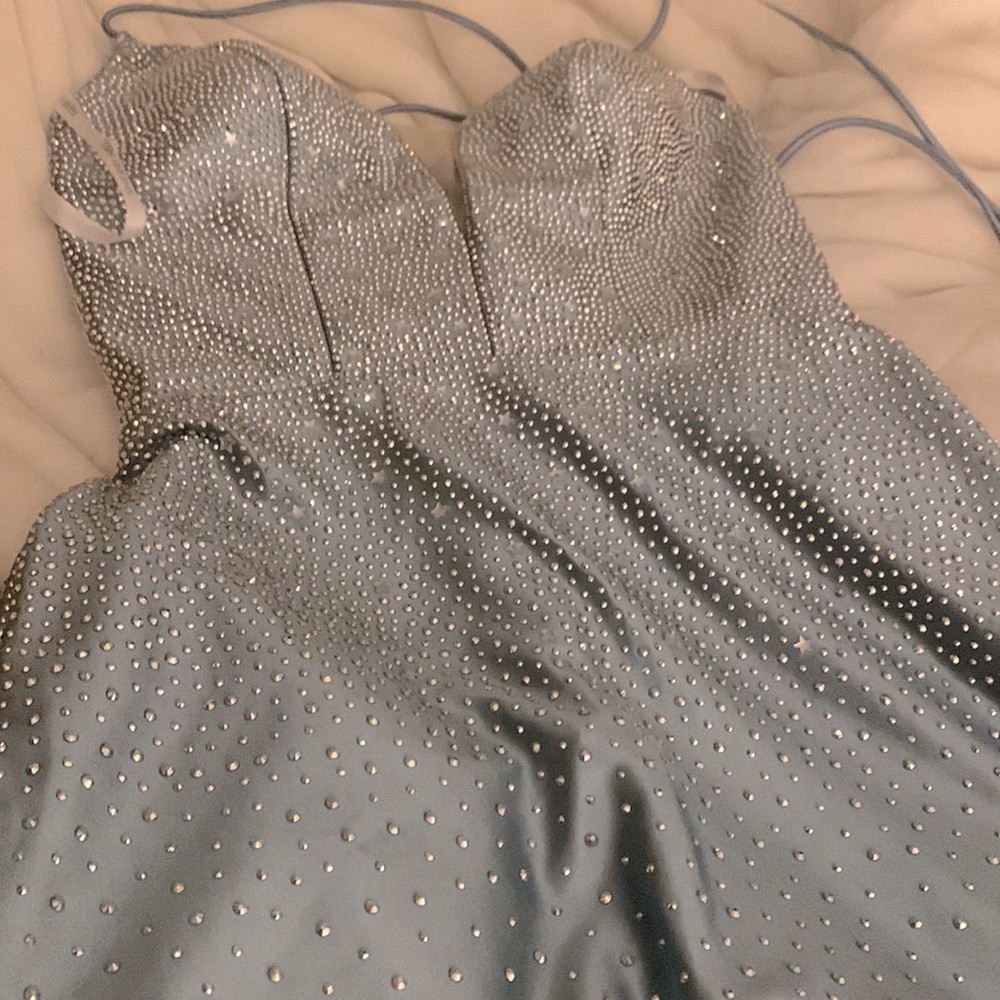 Lite Blue with silver beading @ stars back is out with Straps for strappy back